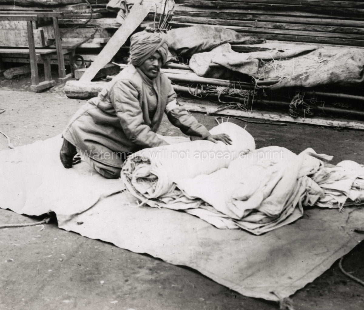 World War Indian Man Hospital Rolls Bedding Turban Vtg. Photo WW1