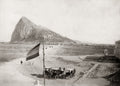 Rock Gibraltar Neutral Ground Spanish Flag Border Carriages Vtg. Photo 19thC.
