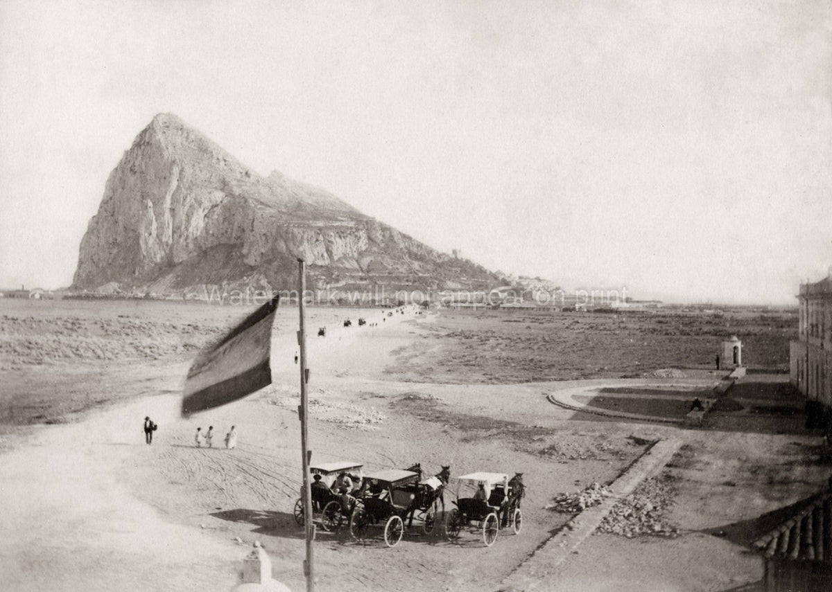 Rock Gibraltar Neutral Ground Spanish Flag Border Carriages Vtg. Photo 19thC.