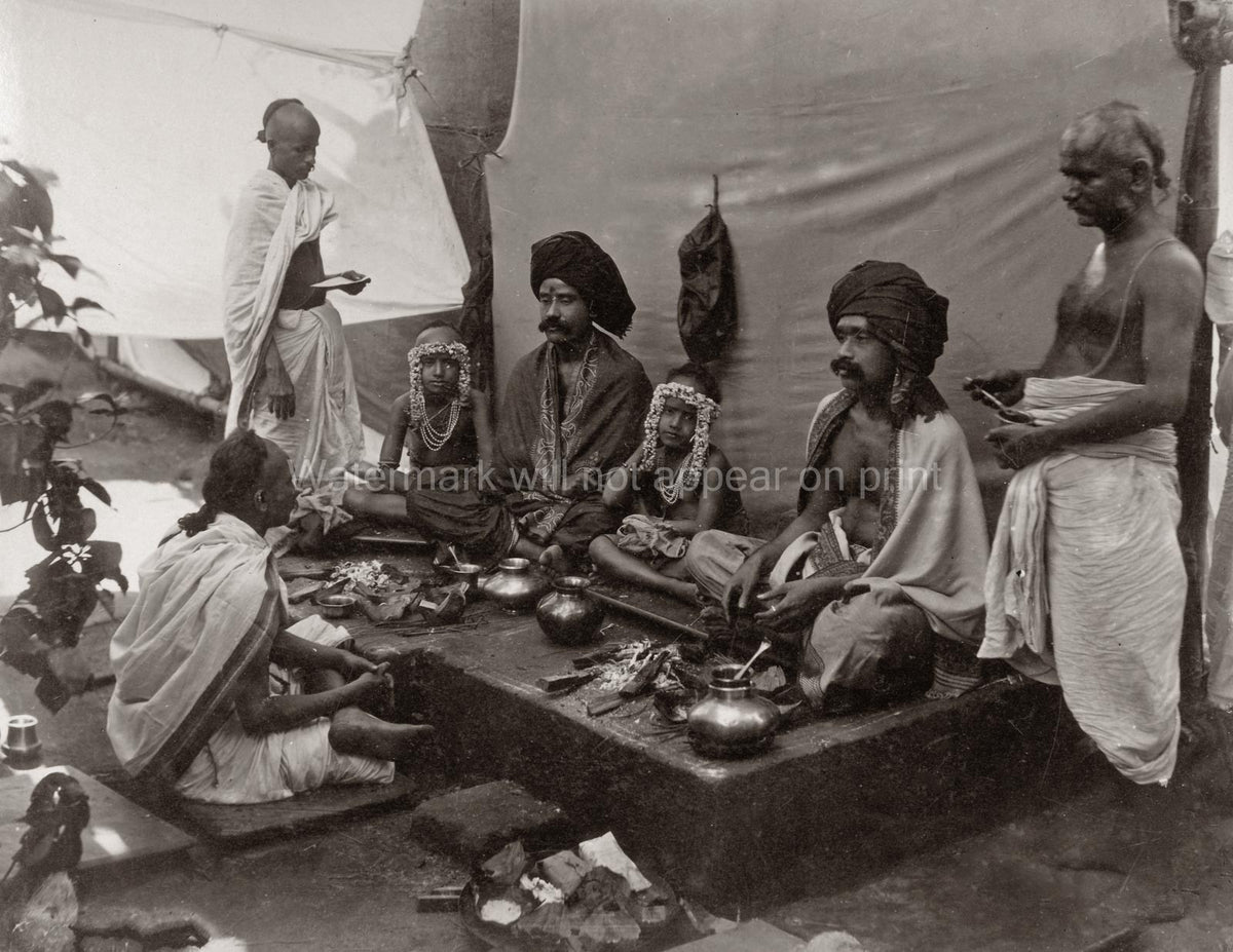 India Fakirs Holy Men Group Ritual Children Turbans Vtg. Photo 19thC.