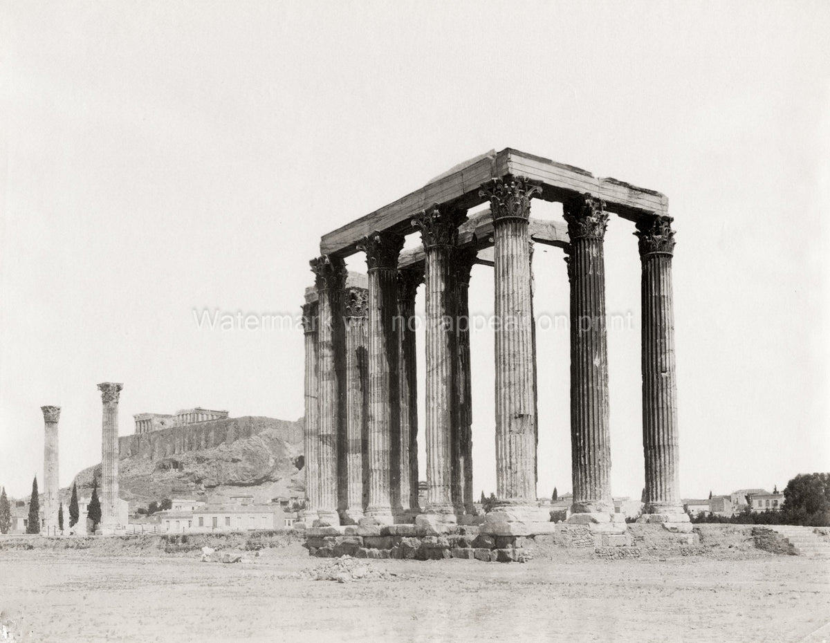 Athens Temple Zeus Acropolis Parthenon Ancient Ruins Vtg. Photo 19thC.