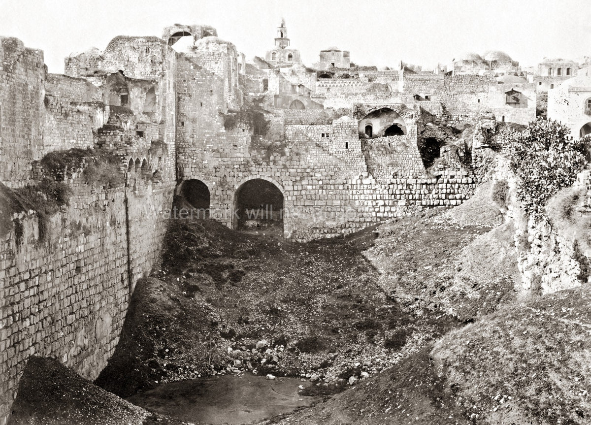 Jerusalem Pool Bethesda Ancient Ruins City Walls Arches Vtg. Photo 19thC.