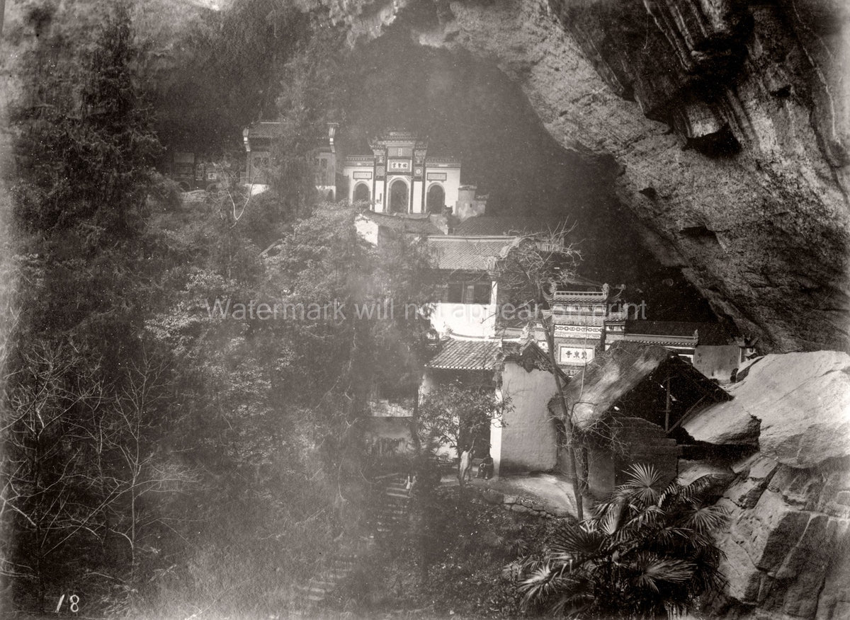 China Mountain Temple Monastery Built Cave Grotto Architecture Vtg. Photo 19thC.