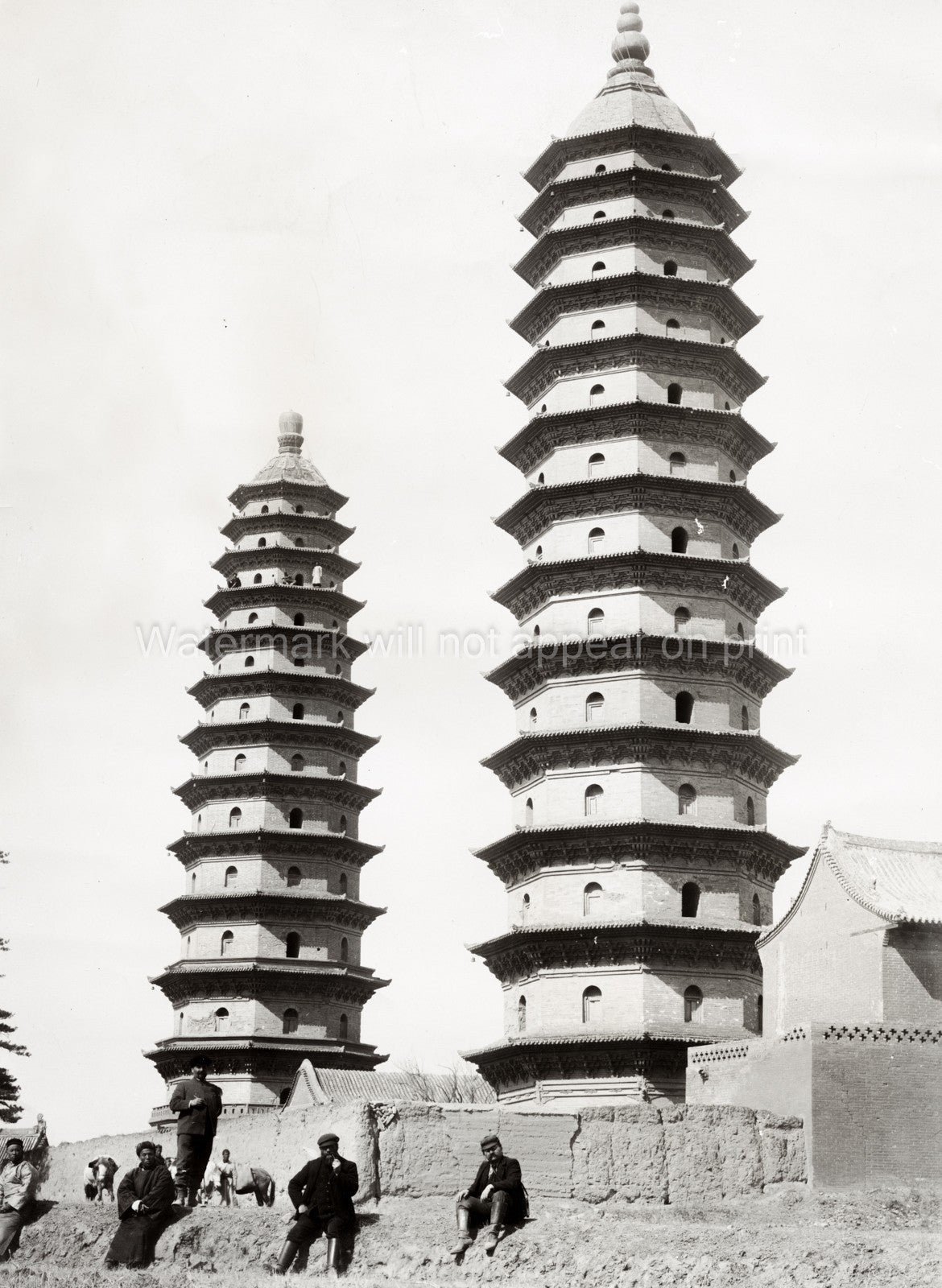Twin Pagoda Temple Taiyuan Shanxi China Towers Asian Landmark Vtg. Photo 19thC.