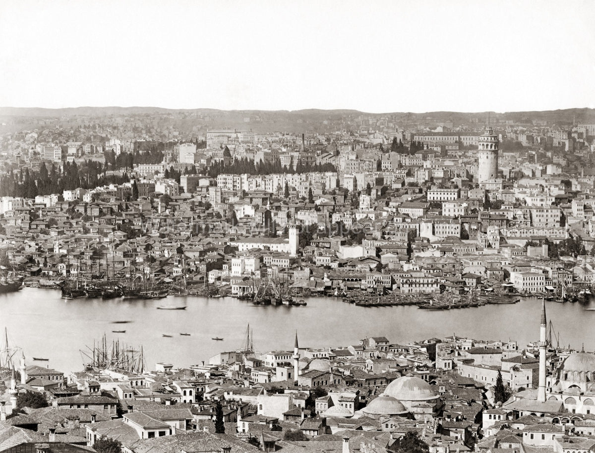 Constantinople Istanbul Bosphorus View Galata Tower Cityscape Vtg. Photo 19thC.