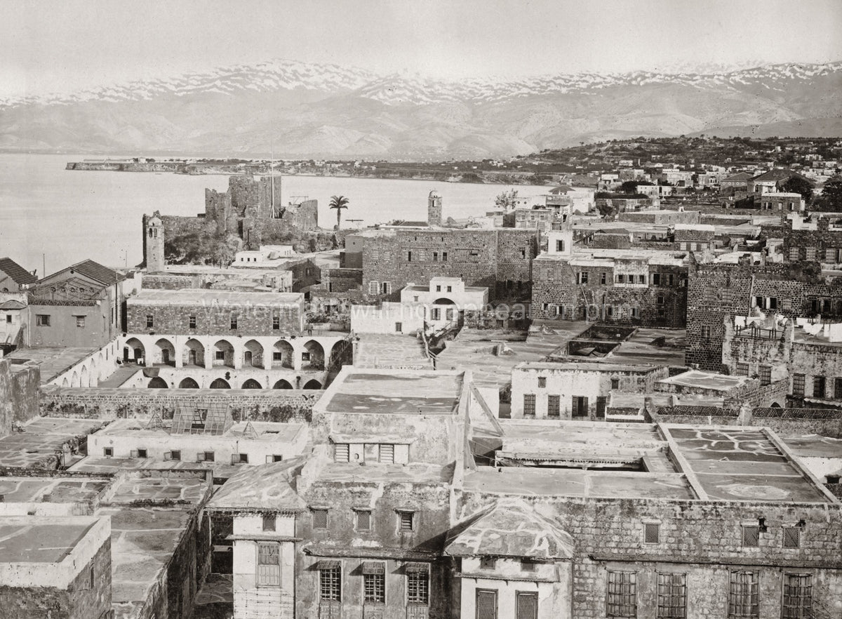 Beirut Lebanon Cityscape Coastal View Mountains Castle Vtg. Photo 19thC.