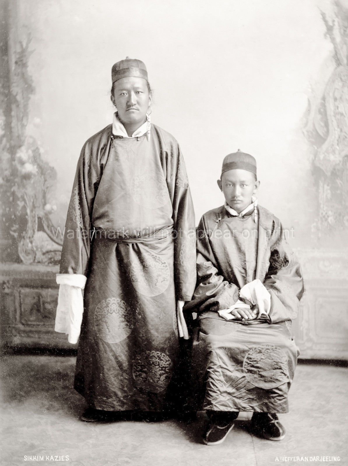 Sikkim Regional Governors Lepcha Kazis Traditional Robes Hats Vtg. Photo 19thC.