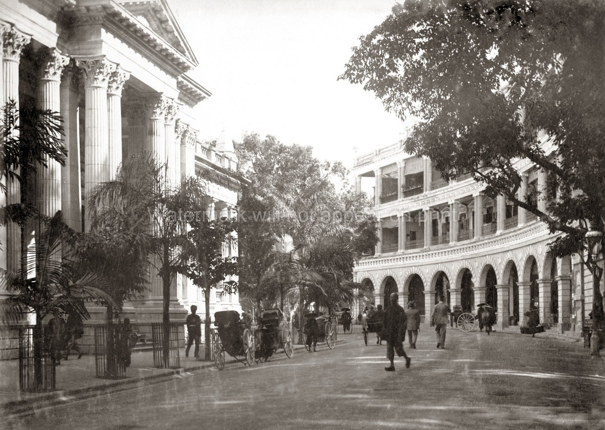 Singapore Street Scene Colonial Architecture Rickshaws Vtg. Photo 19thC.
