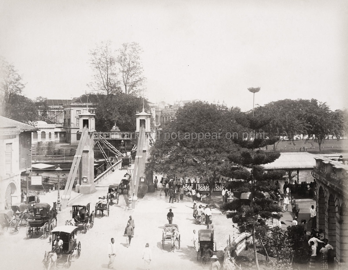 Cavenagh Bridge Singapore River Cityscape Horse Carriages Vtg. Photo 19thC.