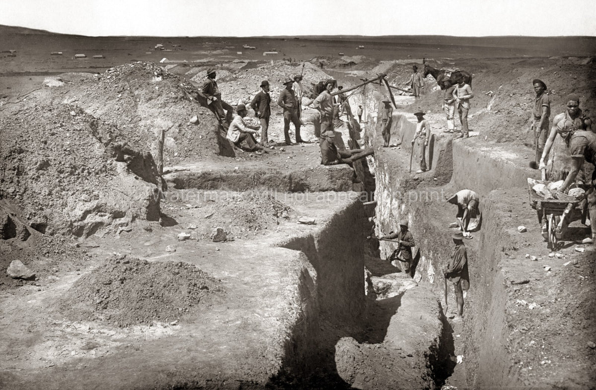 Grahamstown Gold Mining Company South Africa Miners Digging Vtg. Photo 19thC.
