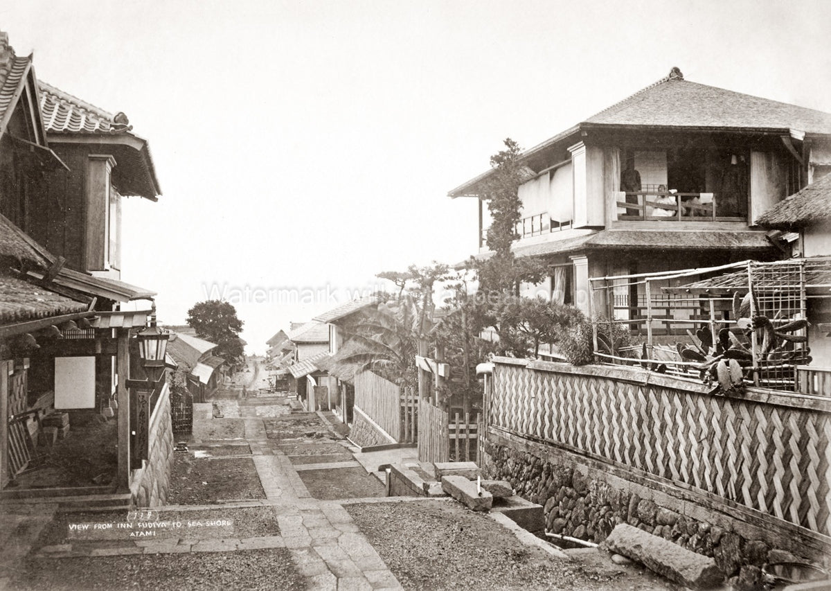 Atami Japan View Sea Street Scene Traditional Houses Vtg. Photo 19thC.