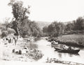 Turkey River Pleasure Boats Rowboats Bridge Scenery Recreation Vtg. Photo 19thC.