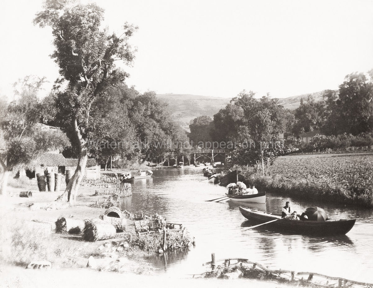 Turkey River Pleasure Boats Rowboats Bridge Scenery Recreation Vtg. Photo 19thC.
