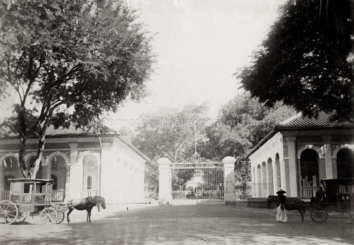 Saigon Military Hospital Gate Horse Carriage French Indochina Vtg. Photo 19thC.