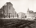 Bologna Italy Piazza Maggiore Street Market Basilica Clock Vtg. Photo 19thC.