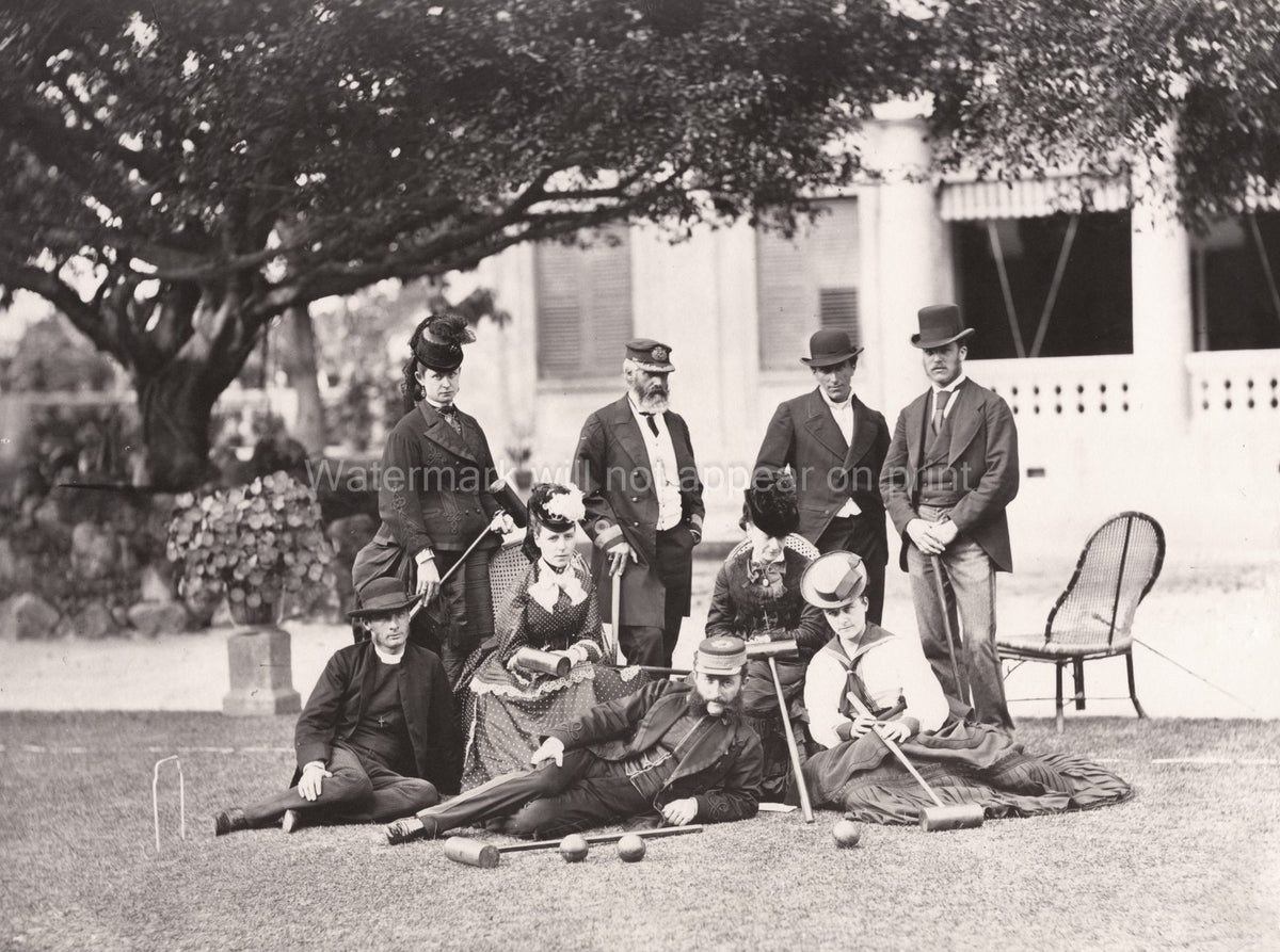 Hong Kong Europeans Playing Croquet Victorian Fashion Garden Vtg. Photo 19thC.