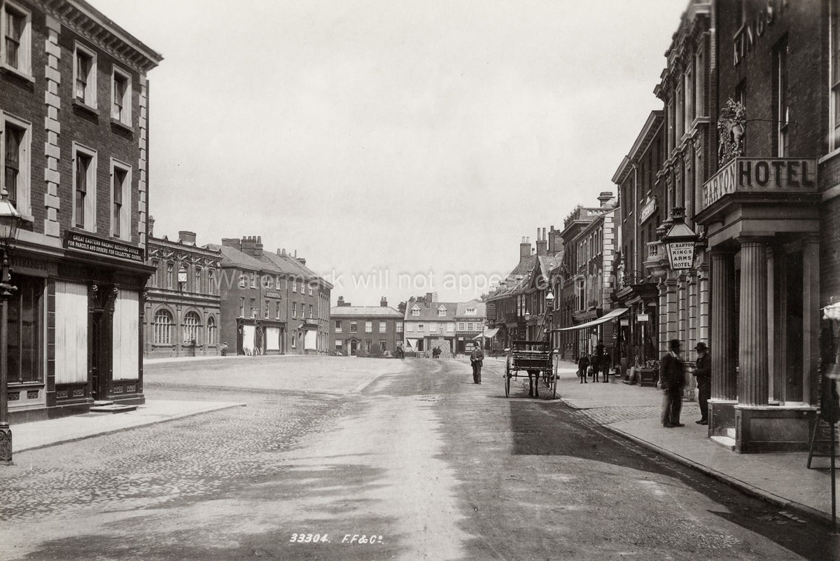 Dereham Market Place Norfolk Architecture Street Scene Hotel Vtg. Photo 19thC.