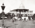 Shanghai China Bandstand Park Gardens Lamppost People Chairs Vtg. Photo 19thC.