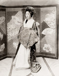 Japanese Oiran Courtesan Kimono Hairstyle Folding Screen Vtg. Photo 19thC.