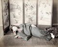 Japanese Woman Sleeping Traditional Kimono Takamakura Pillow Vtg. Photo 19thC.