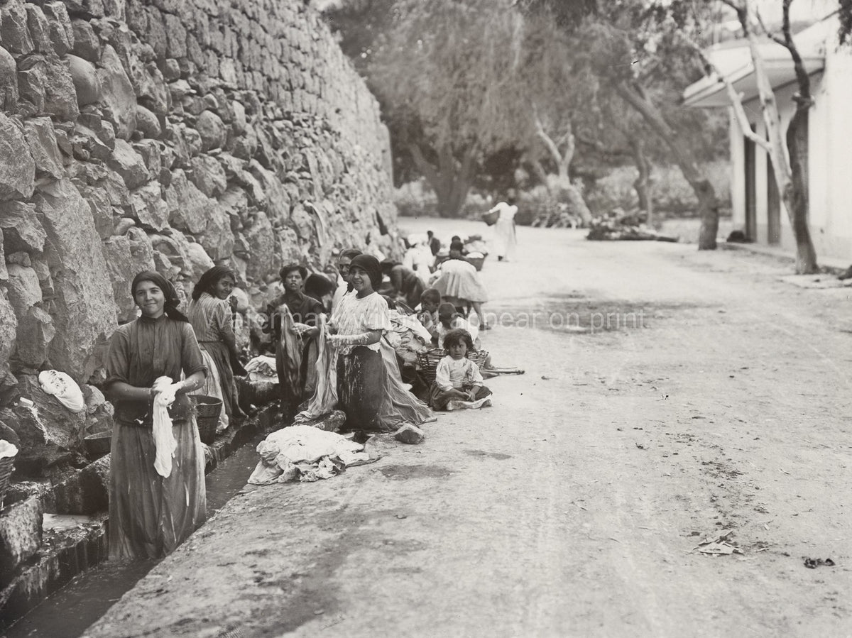 Women Washing Clothes Stream Las Palmas Canary Islands Spain Vtg. Photo 19thC.