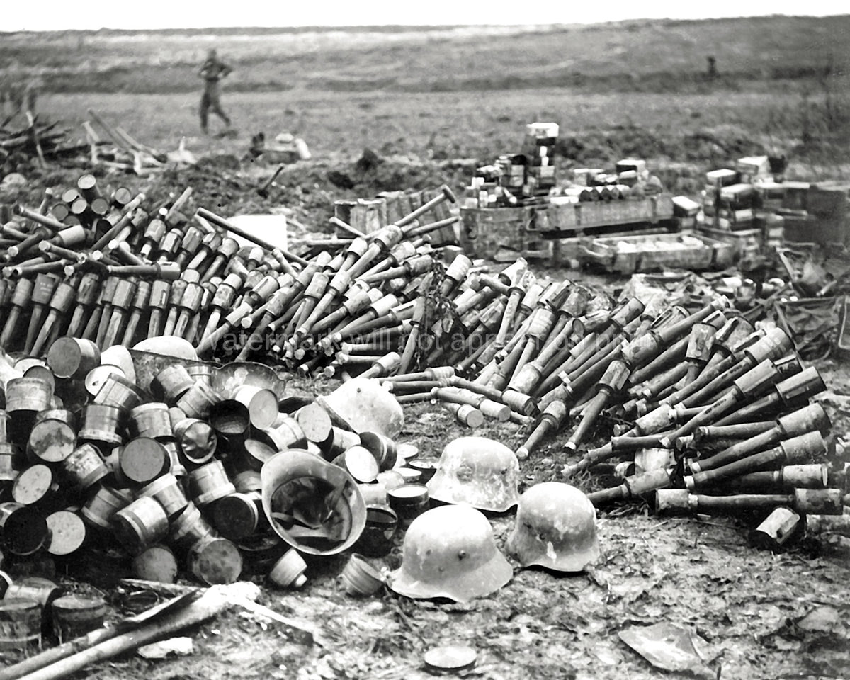 German Stores France WW1 Battlefield Grenades Helmets Military Vtg. Photo