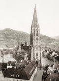 Freiburg Cathedral Germany Gothic Architecture Spire City View Vtg. Photo 19thC.