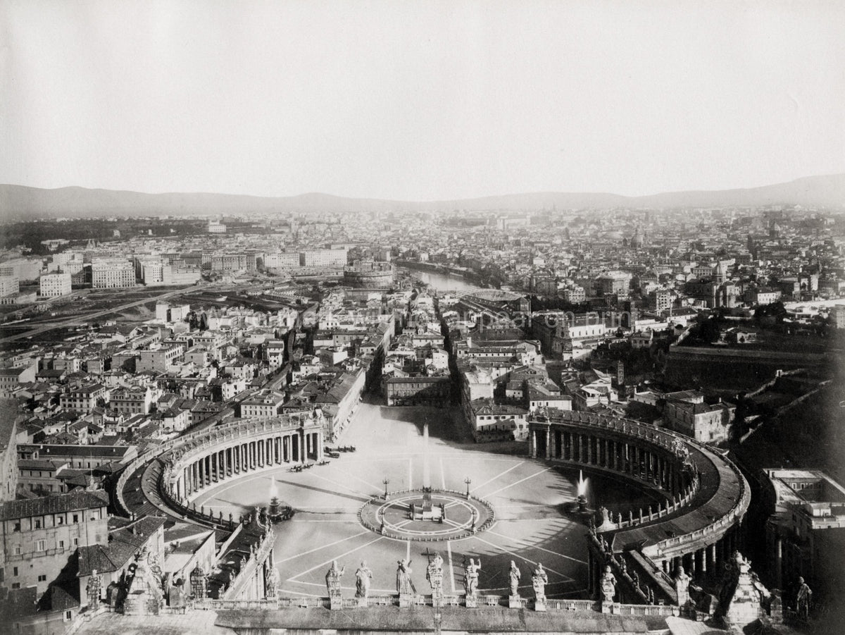 Rome St. Peter's Square Basilica Vatican Cityscape Vtg. Photo 19thC.