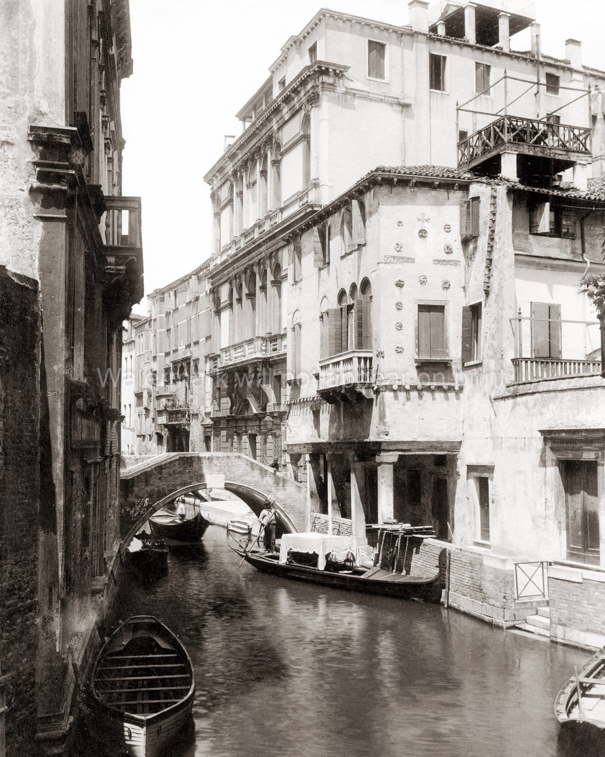 Venice Rio Vidnan Canal Gondola Bridge Architecture Italy Vtg. Photo 19thC.