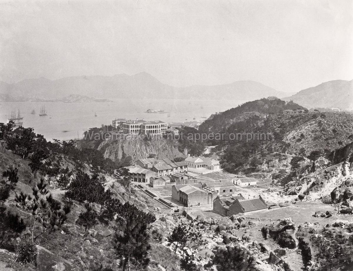 Hong Kong Island Harbor View Colonial Building Ships Hills Vtg. Photo 19thC.
