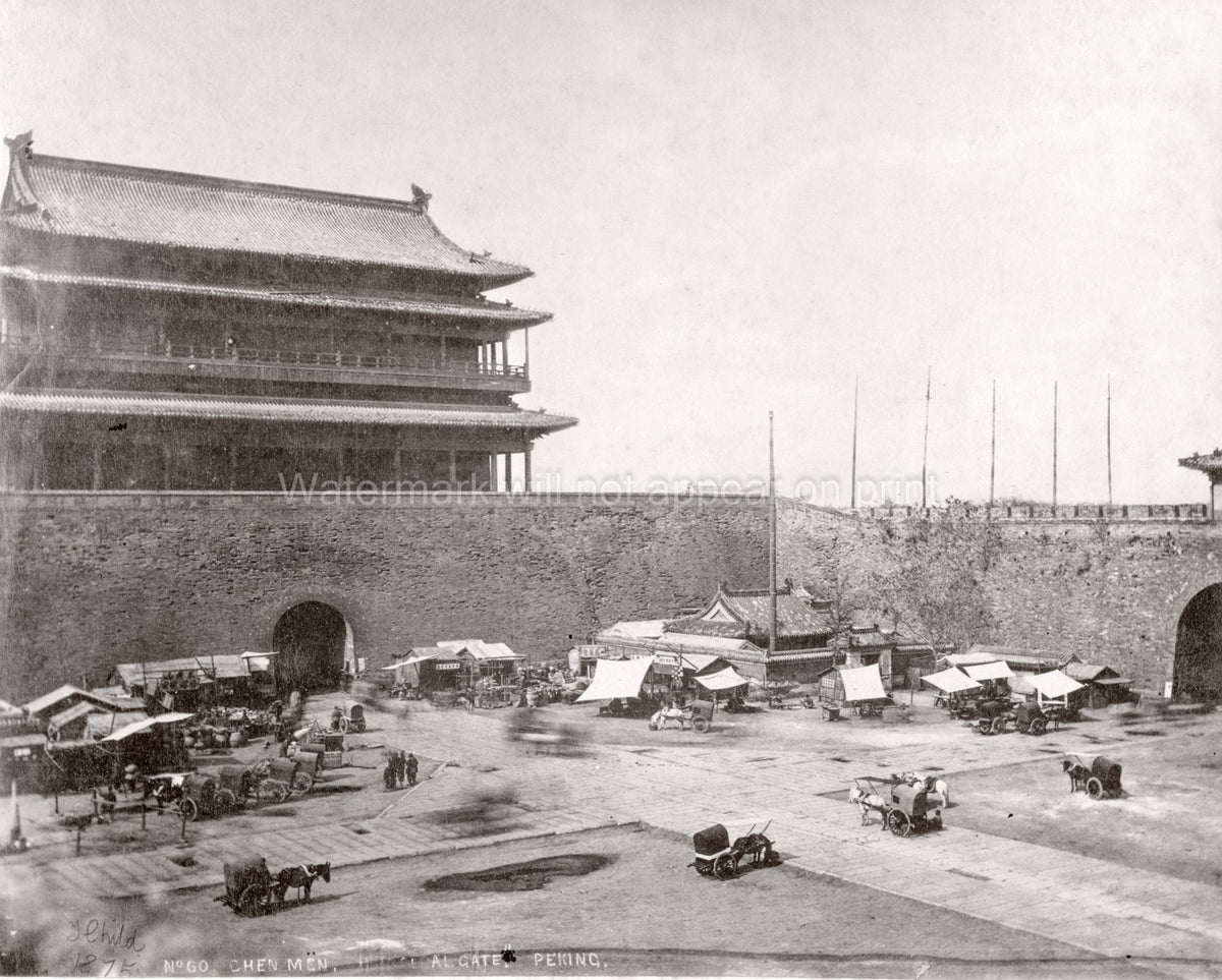 Beijing Zhengyangmen Gate Tartar City Wall Market Carts Vtg. Photo 19thC.