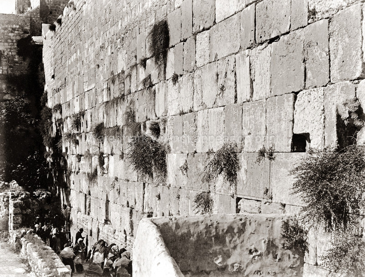 Jerusalem Western Wailing Wall Palestine Israel People Praying Vtg. Photo 19thC.