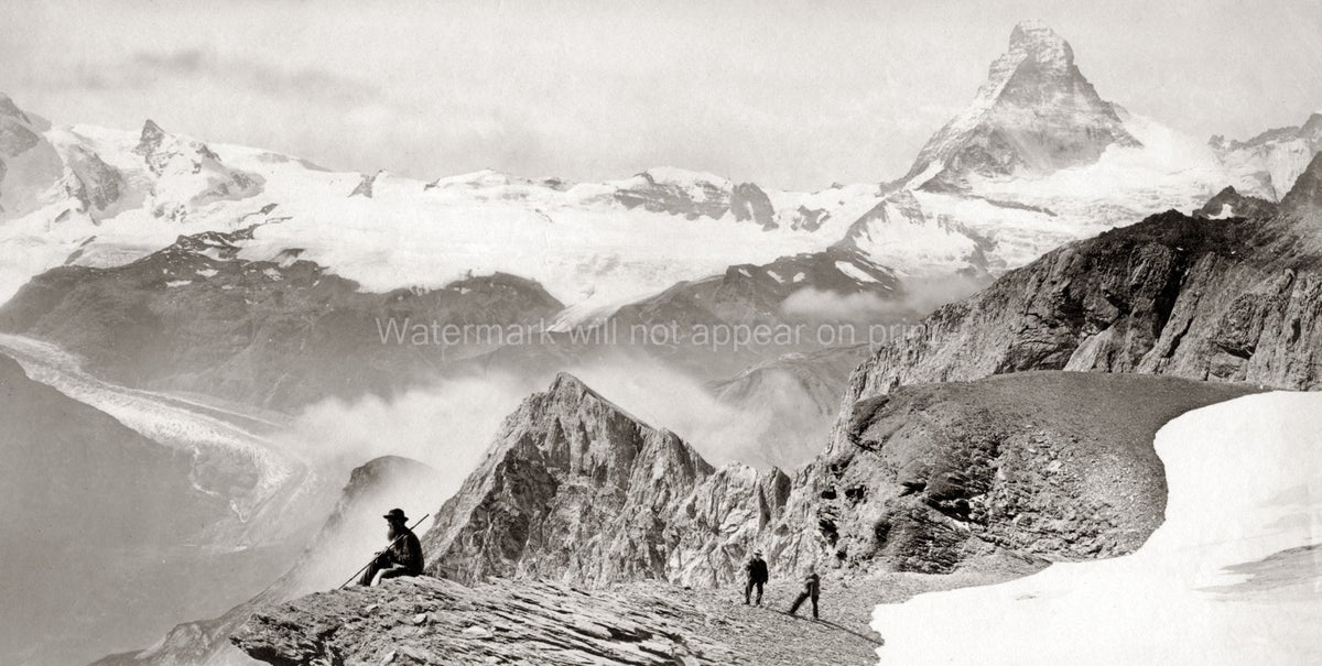 Switzerland High Alps Mountains Matterhorn Mountaineers Vtg. Photo 19thC.