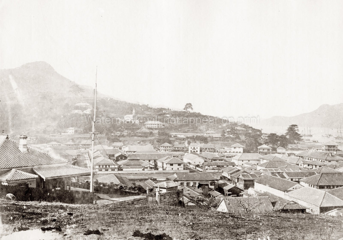 Nagasaki Japan Hillside View Houses Harbor Town Rooftops Vtg. Photo 19thC.