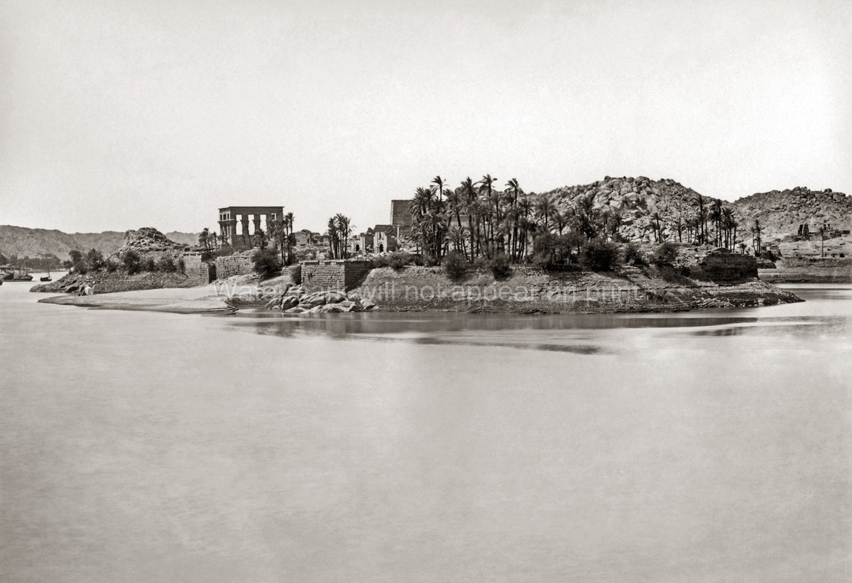 Island Philae Egypt Nile River Temple Ruins Landscape Vtg. Photo 19thC.