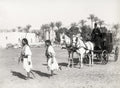 Zangaki Studio Cairo Egypt Horse Carriage Footmen Palm Trees Vtg. Photo 19thC.