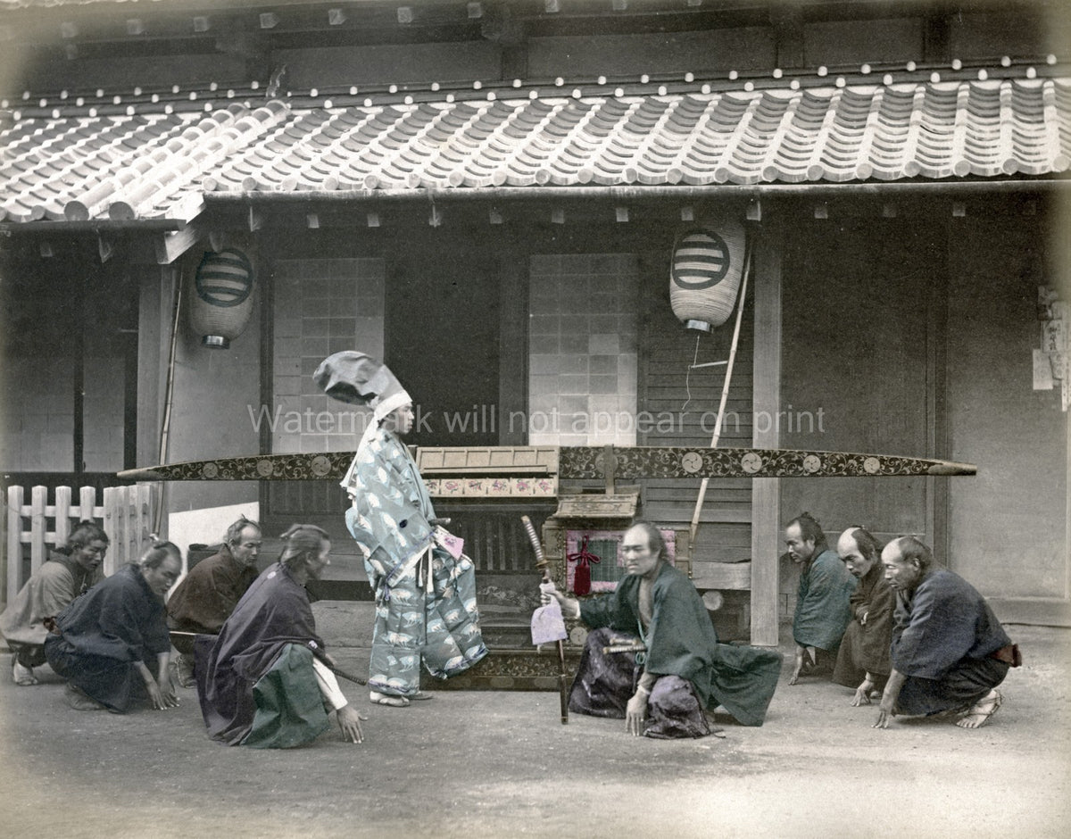Japanese High Official Samurai Servants Bearers Palanquin Vtg. Photo 19thC.