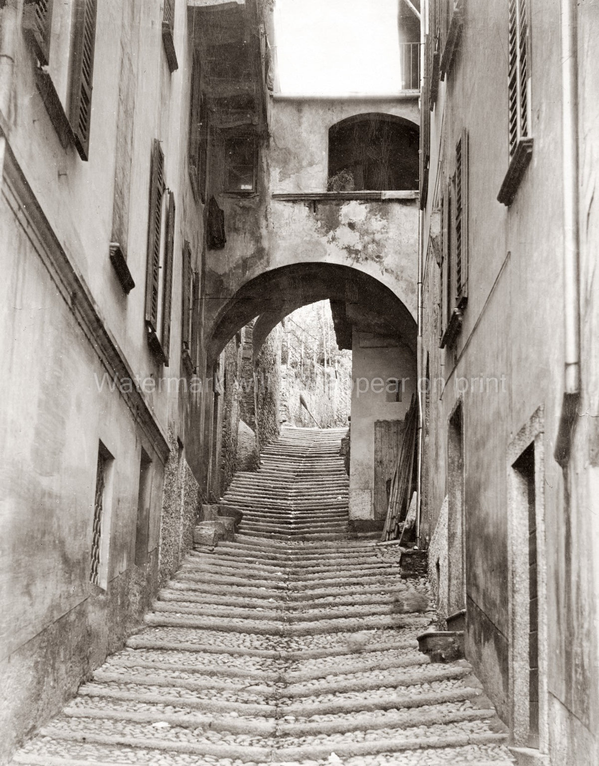 Lake Como dei Fiore Salita Alleyway Stairs Archway Vtg. Photo 19thC.