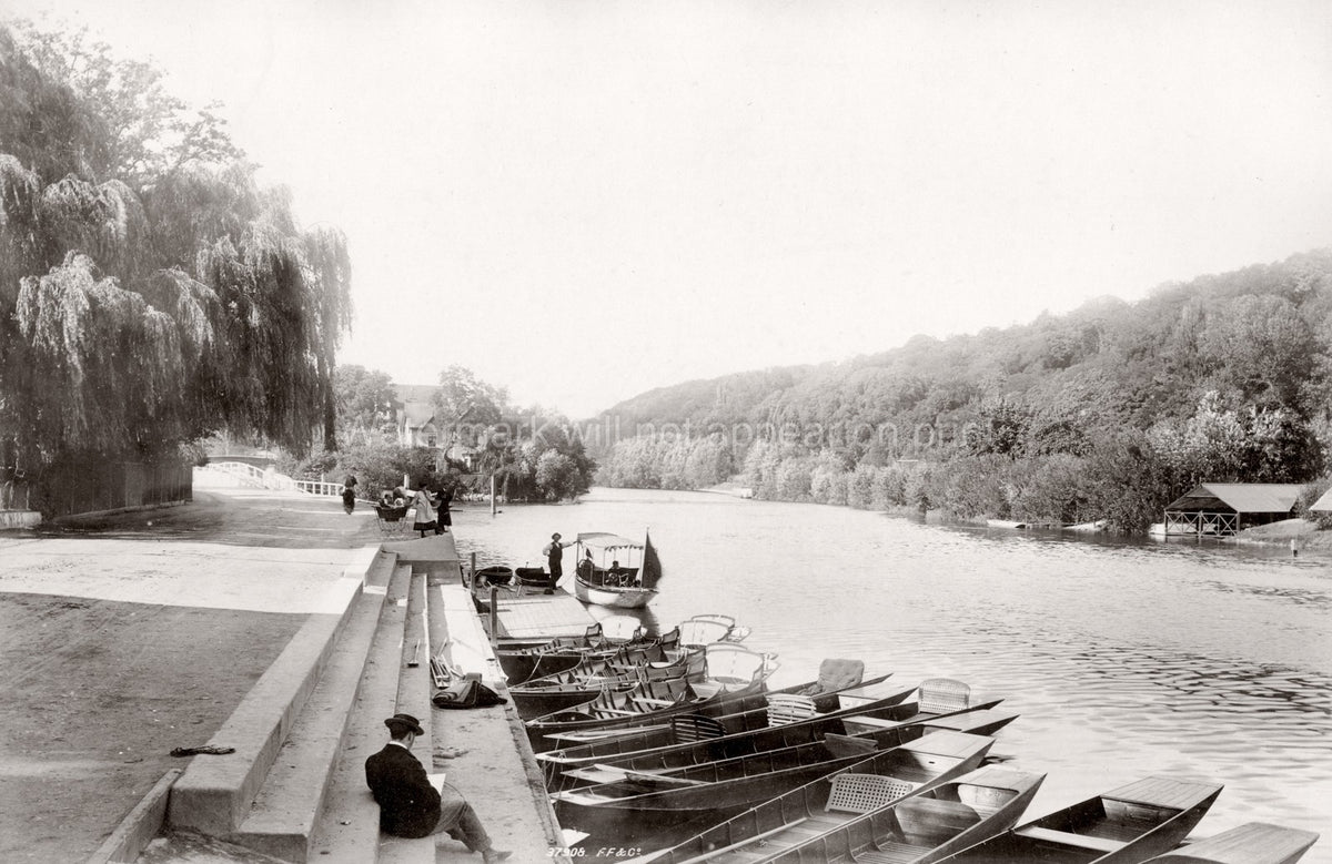 River Thames Boulter's Lock Maidenhead Punts Boating Leisure Vtg. Photo 19thC.