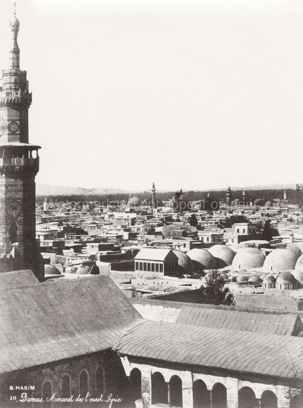 Damascus Syria West Minaret Cityscape Architecture Domes Vtg. Photo 19thC.