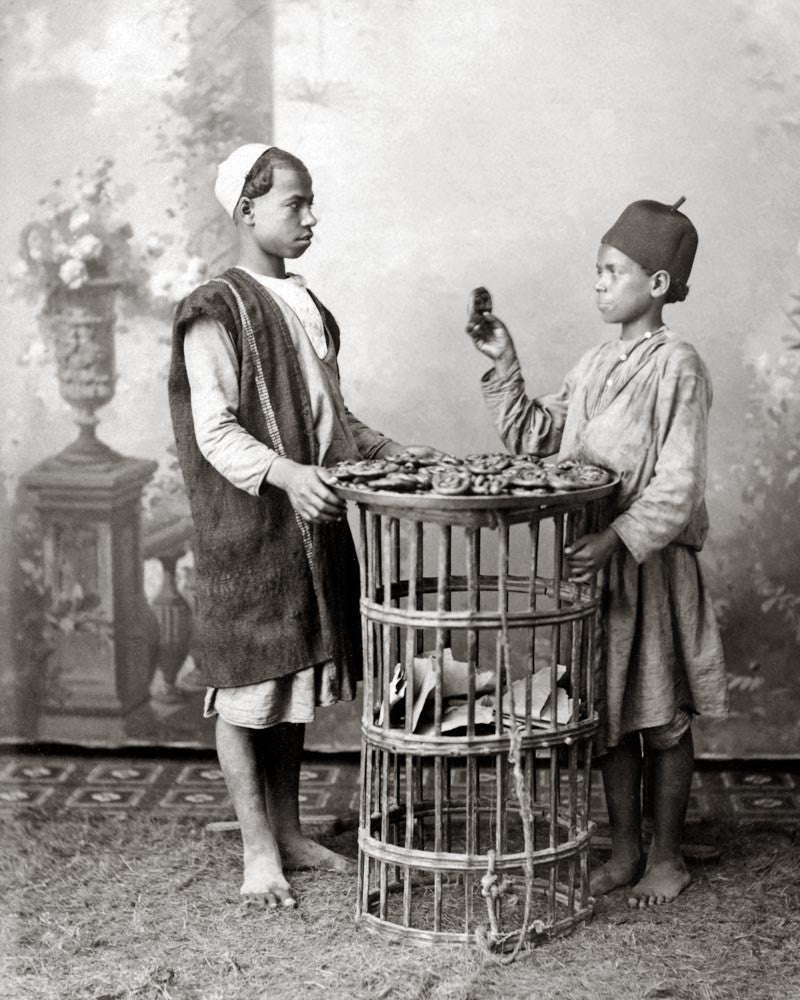 Egypt Pastry Vendor Small Boys Food Seller Street Vtg. Photo Late 19thC.