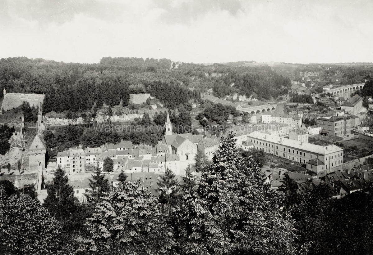 Luxembourg City Centre Grund Valley Fortifications Viaduct Vtg. Photo 19thC.