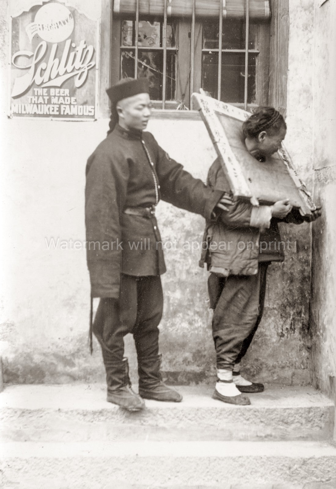 China Prisoner Cangue Guard Punishment Law Enforcement Vtg. Photo 19thC.