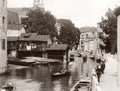 Venice Italy Canal Scene Daily Life Gondolas Boats Bridge Vtg. Photo 19thC.