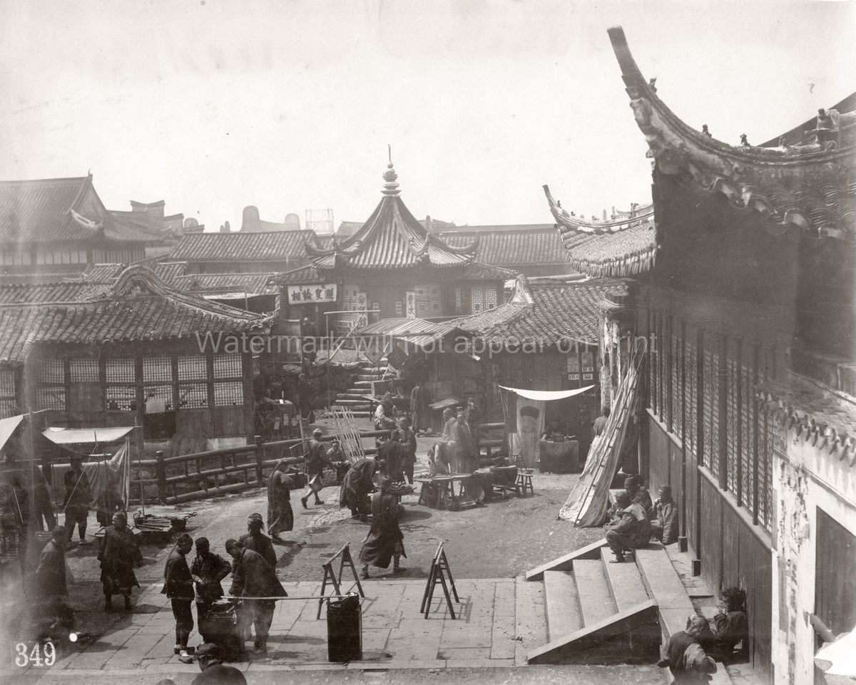 China Busy Street Scene Marketplace Traditional Architecture Vtg. Photo 19thC.