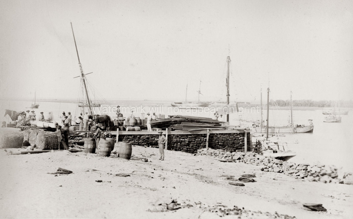 Cossack Western Australia Pier Ship Unloading Workers Dock Vtg. Photo 19thC.