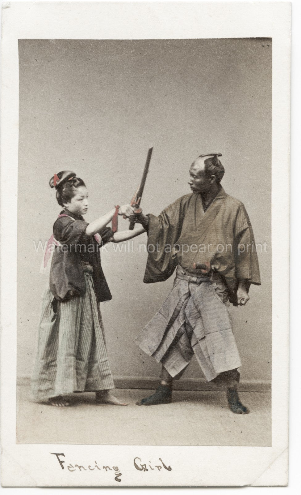 Japan Young Woman Fencing Kendo Samurai Martial Arts Kimono Vtg. Photo 19thC.