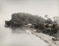 Tomioka Japan Beach Fishing Boats Coastal Village Shoreline Vtg. Photo 19thC.