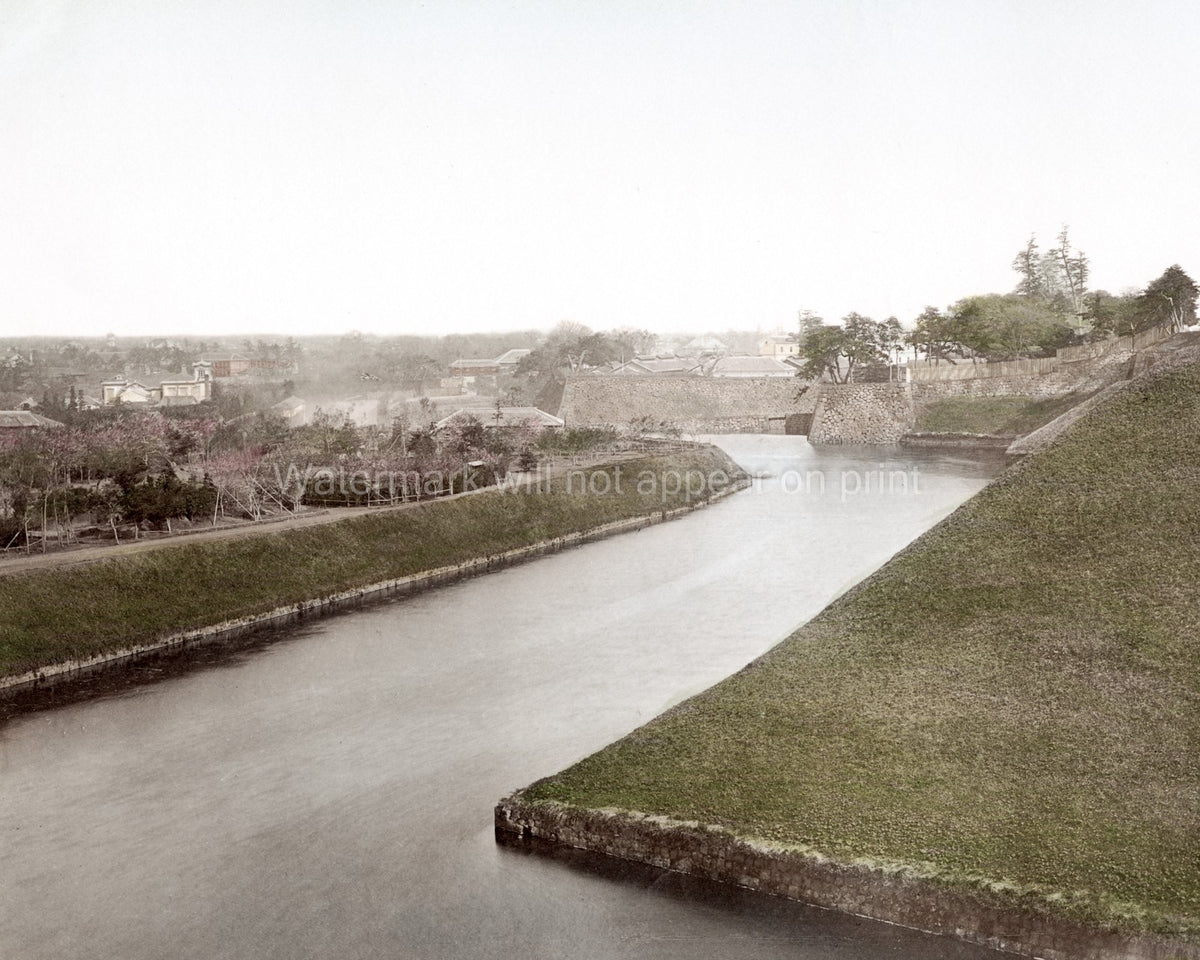 Tokyo Castle Moat Fortress Walls Landscape Architecture Japan Vtg. Photo 19thC.