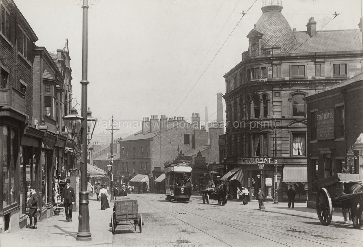 Drake Street Rochdale Lancashire Scene Tram Shops Hotel Vtg. Photo 20thC.